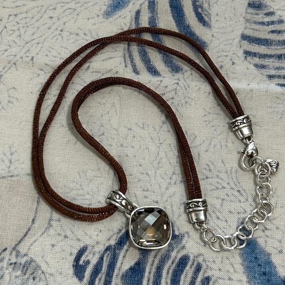 Brighton Venus Rising Necklace Taupe Champagne Swarovski Crystal Brown Cord 17" - Picture 12 of 12